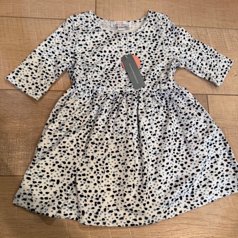 BAILEY'S BLOSSOMS GIRLS BLUE BLACK DOT DRESS NEW 12-18 MONTHS